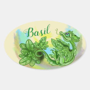 Ovale lil' Dragon herb sticker étiquettes~Basil