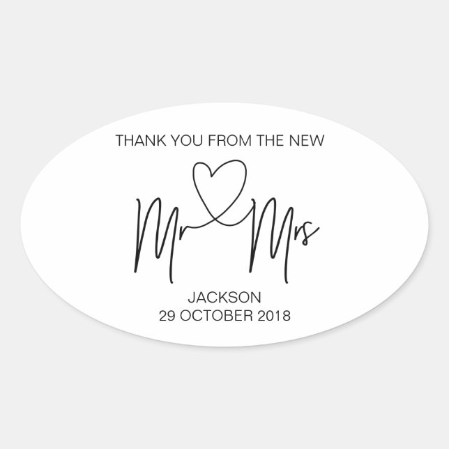 Ovale M. & Mme Merci Wedding Favor Sticker (Devant)