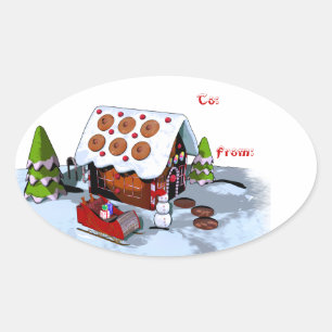Ovale Maison de pain d'épice Sticker Cadeau Tags Oval