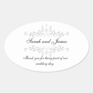 Ovale Merci Mariage Favoriser Sticker Gris Blanc