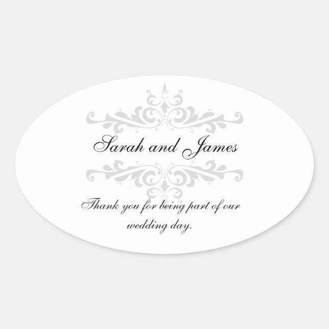 Ovale Merci Mariage Favoriser Sticker Gris Blanc (Devant)