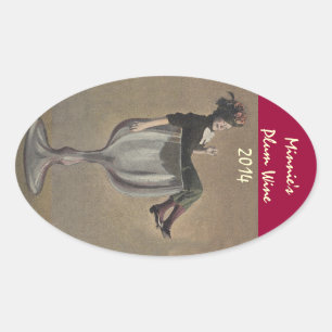 Ovale mignon Sticker Lady dans le vin Verre Étiquetage v