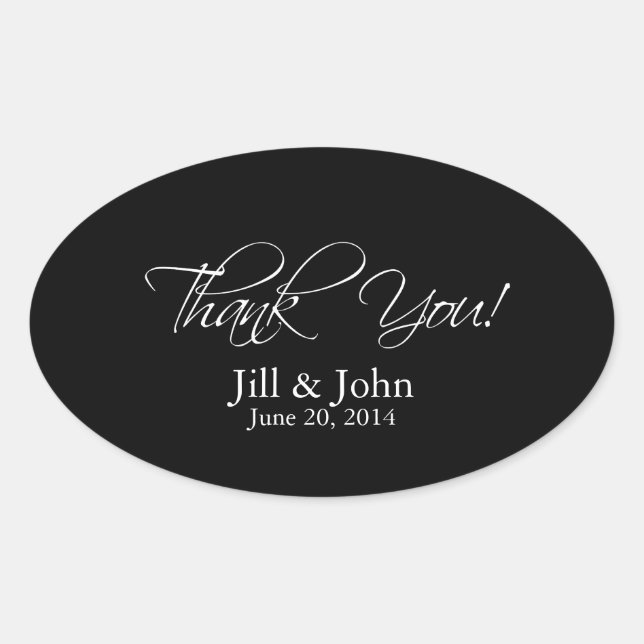 Ovale Noir Blanc Merci Mariage Favoriser Sticker Oval (Devant)