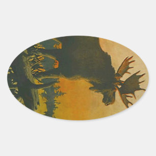 Ovale Oie taureau sauvage Sticker @ Coucher de soleil