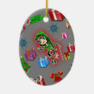 Ovale ornement de Noël elfe blanc