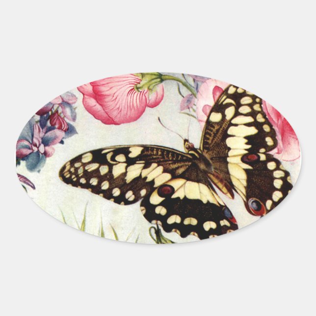 Ovale Papillon de jardin - Sticker (Devant)