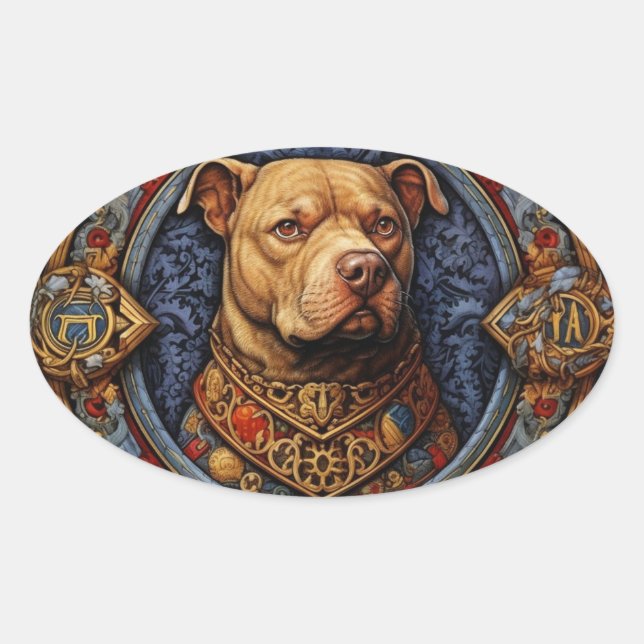 Ovale Pitbull " Pittie " Sticker médiéval héraldique (Devant)