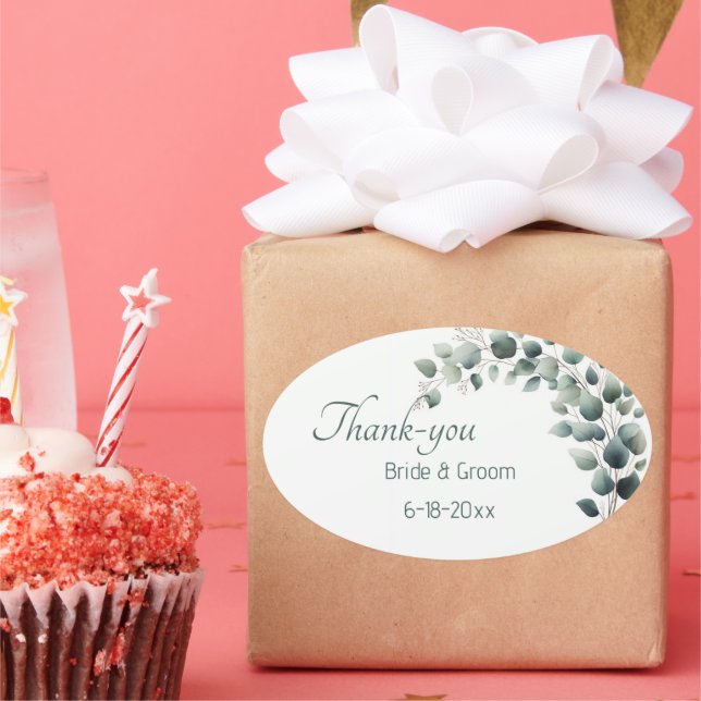 Ovale Simple Eucalyptus Wedding Thank-you Sticker (Fête)