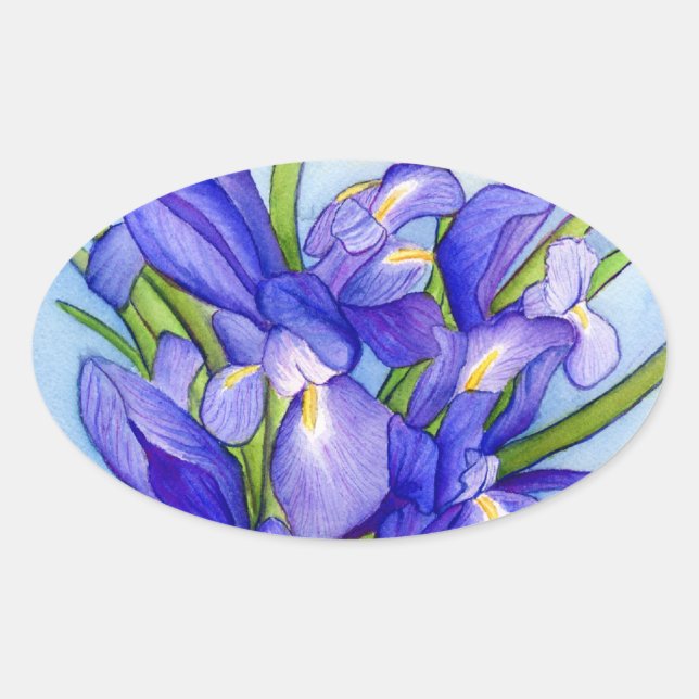 Ovale Sticker à peinture à fleurs Iris Bouquet (Devant)