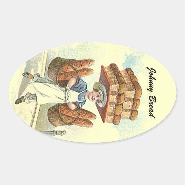 Ovale Sticker Antique Fun Pain Baker Chef Personnaliser (Devant)