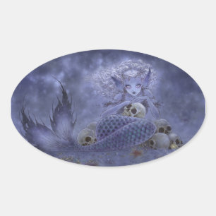 Ovale Sticker Art Imaginaire - Sirène foncée