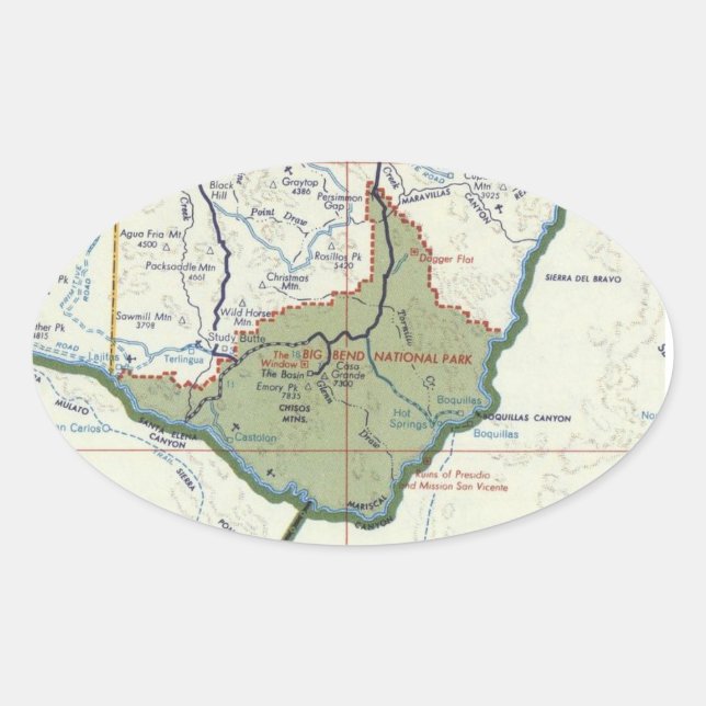 Ovale Sticker Big Bend National Park Map (Devant)