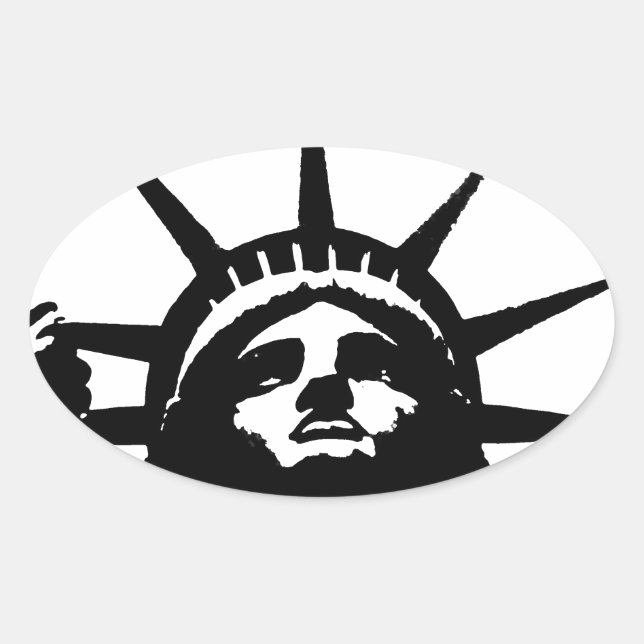 Ovale Sticker Black & White Pop Art Statue of Liberty (Devant)