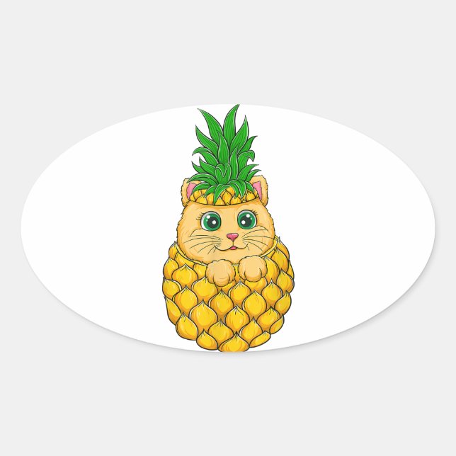 Ovale Sticker Chat Lucky - Idée Cadeau Cute (Devant)