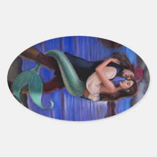 Ovale Sticker d'amour caribéen de Mermaid & Pirate