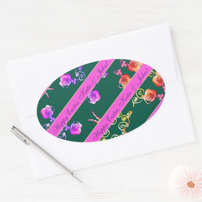 Ovale Sticker d'oeuf Rose vert (Enveloppe)