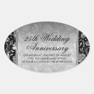 Ovale Sticker du 25e anniversaire du Mariage Black & Sil