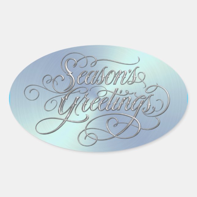 Ovale Sticker en argent Bonnes Fêtes bleu glace (Devant)