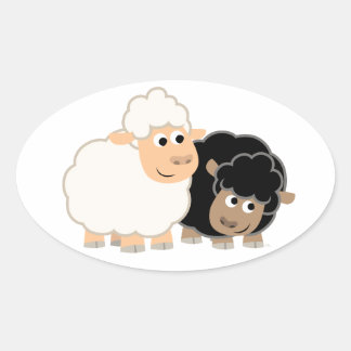 Ovale Sticker en mouton à deux mignons cartons