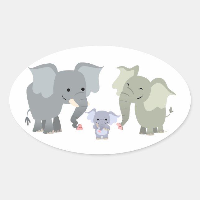Ovale Sticker Famille Eléphant Cartoon Cute (Devant)