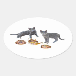 Ovale Sticker Gray Cats Tea Party