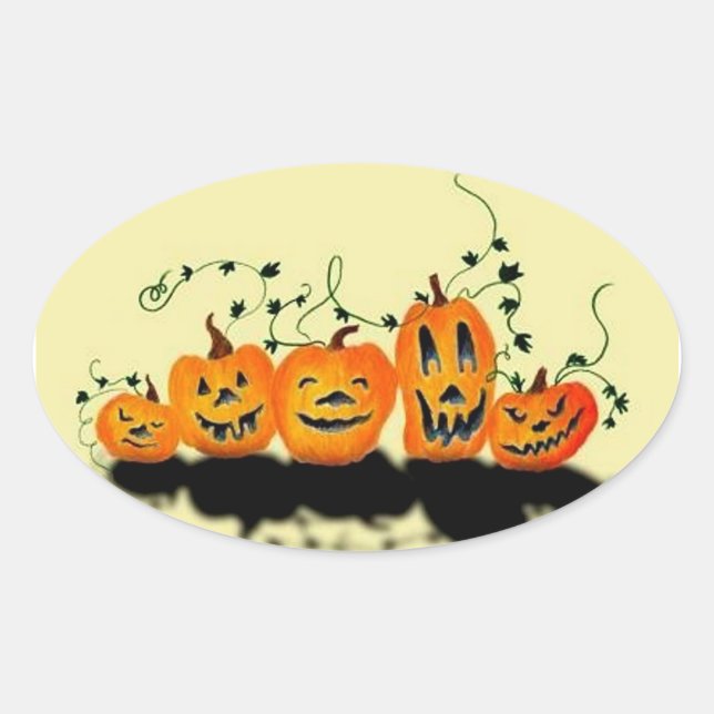 Ovale Sticker Halloween Citrouille idiot (Devant)