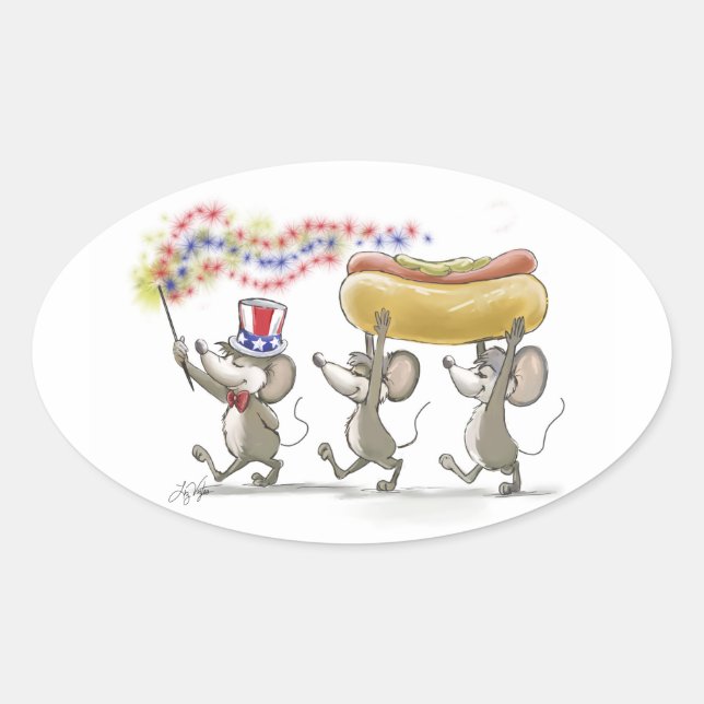 Ovale Sticker Happy 4 juillet de Mic, Mac & Moe (Devant)