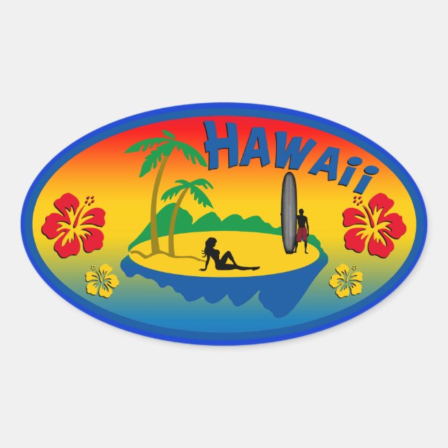 Ovale Sticker Hawaii Surfing (Devant)