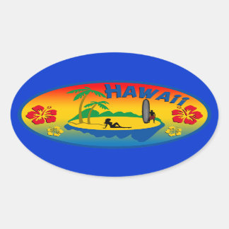 Ovale Sticker Hawaii Surfing