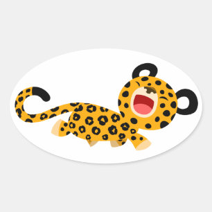 Ovale Sticker Leopard Facétieux Cartoon