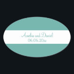Ovale Sticker Mariage personnalisé turquoise et blanc<br><div class="desc">Un autocollant magnifiquement personnalisé en turquoise et blanc. Parfait pour les annonces mariages et enregistrer les dates. Elégant et élégant,  il ravira tous ceux qui le reçoivent. Ajoutez vos propres détails ou message pour créer une touche de finition unique à votre papeterie mariage.</div>