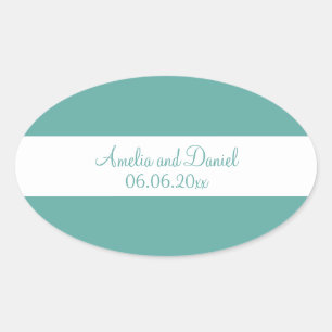 Ovale Sticker Mariage personnalisé turquoise et blanc