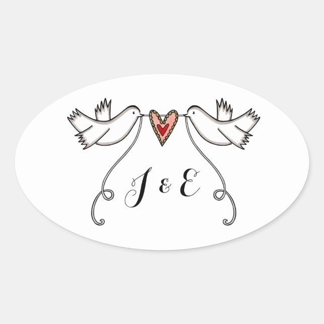 Ovale Sticker Mariage pour colombes blanches personnalis (Devant)