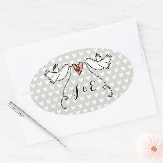 Ovale Sticker Mariage pour colombes blanches personnalis (Enveloppe)