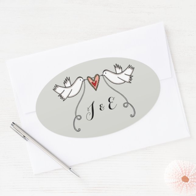 Ovale Sticker Mariage pour colombes blanches personnalis (Enveloppe)