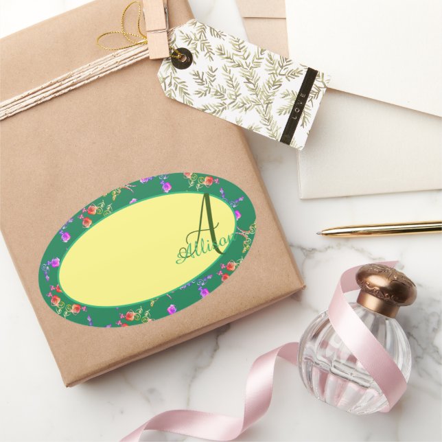 Ovale Sticker Monogram rose (Cadeaux)