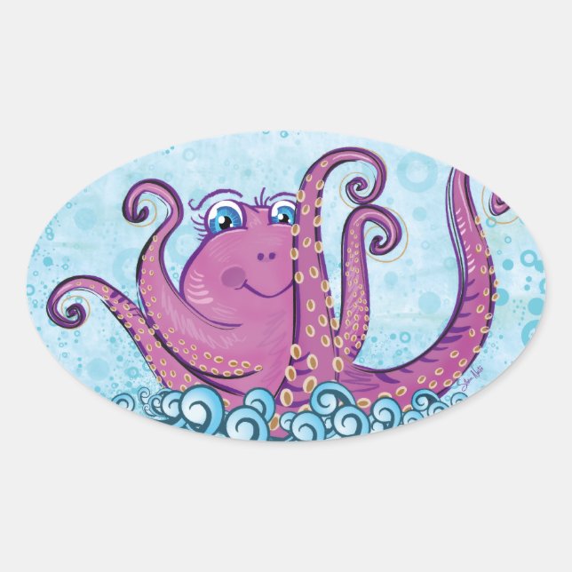 Ovale sticker octopus mignon (Devant)