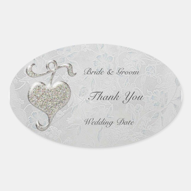 Ovale Sticker Oval Mariage Coeur Argent (Devant)