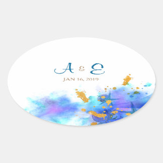 Ovale Sticker Oval Mariage couleur bleu Aquarelle