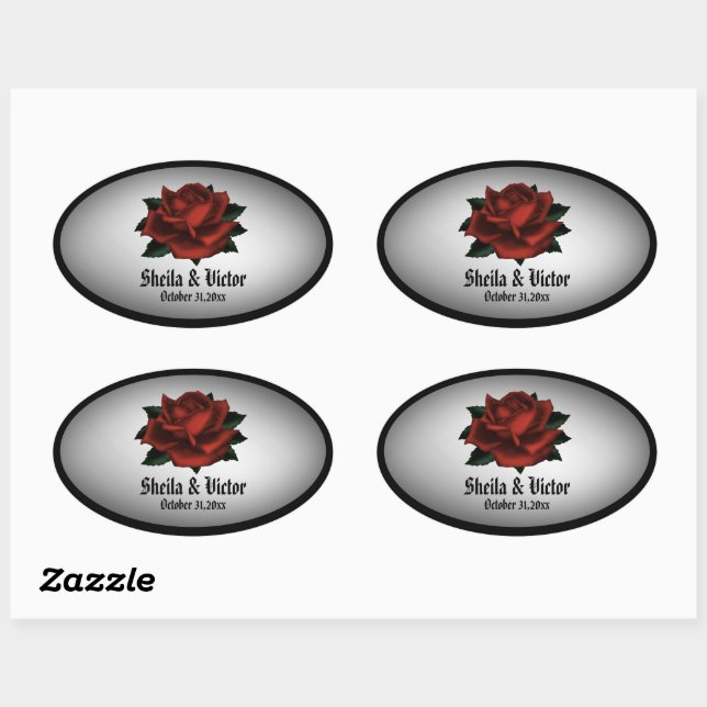 Ovale Sticker Oval personnel Mariage gothique Rose rouge (Feuille)