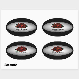 Ovale Sticker Oval personnel Mariage gothique Rose rouge