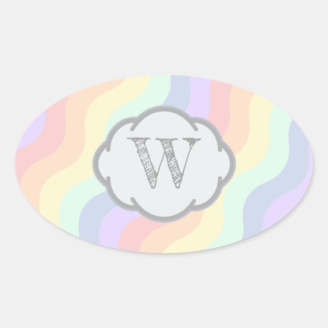 Ovale Sticker Pastel Rainbow Waves (Devant)