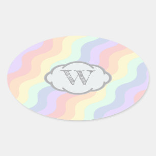 Ovale Sticker Pastel Rainbow Waves