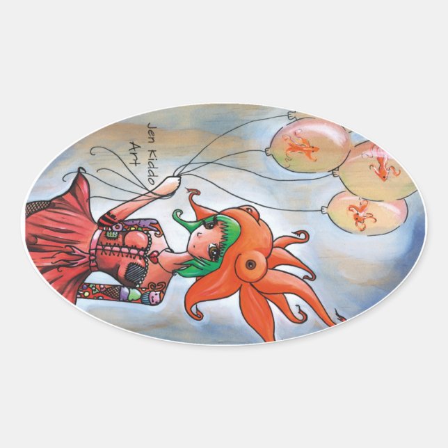 Ovale Sticker pour fille de poisson d'or (Devant)