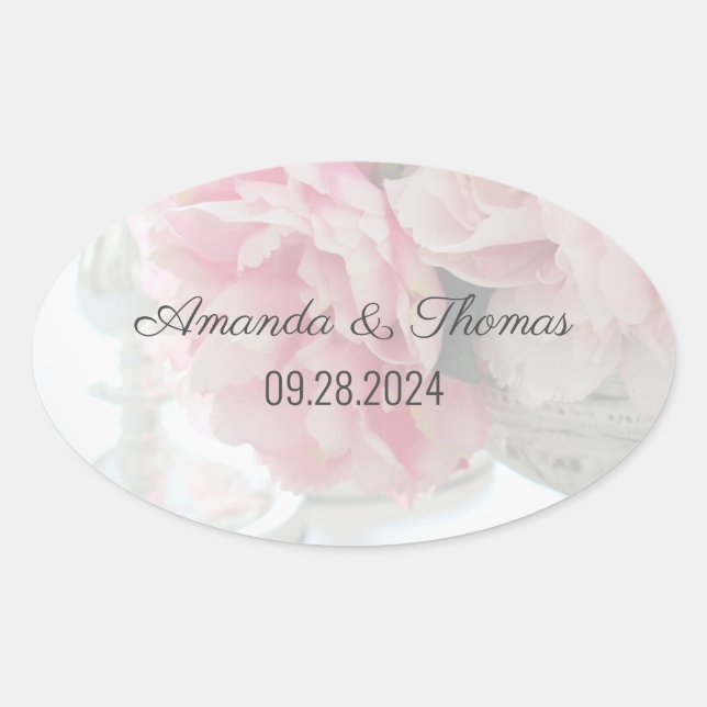 Ovale Sticker pour Mariage Peony (Devant)