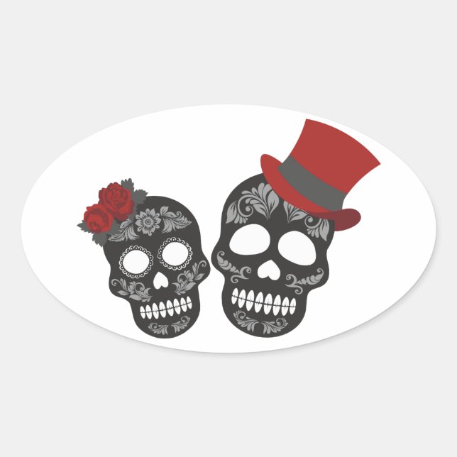 Ovale Sticker rond Halloween Skull Classic (Devant)