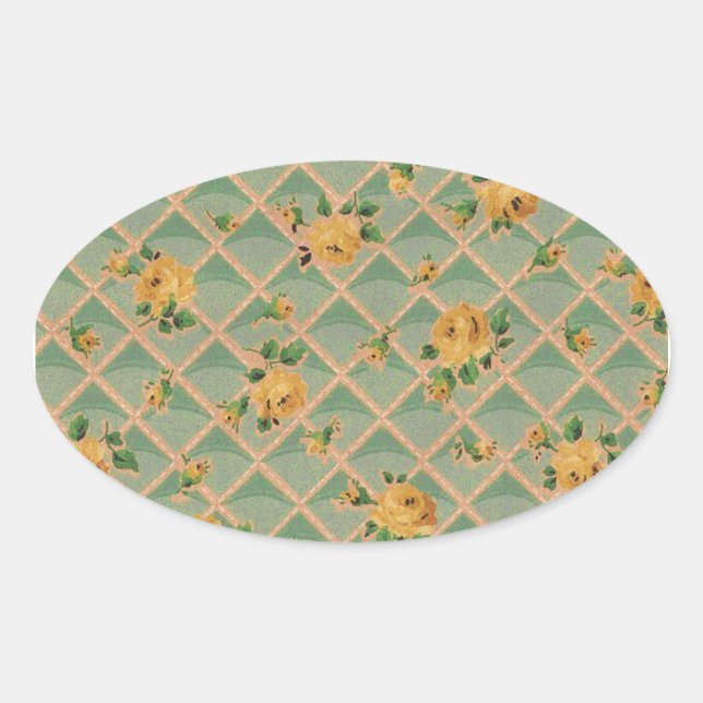 Ovale Sticker Rosebud Trellis Fleur (Devant)