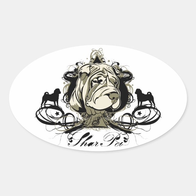 Ovale Sticker Shar Pei Urbain Flourissant (Devant)