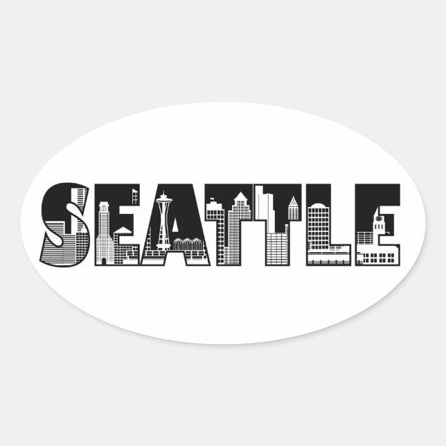 Ovale Sticker Silhouette Skyline de Seattle Washington C (Devant)