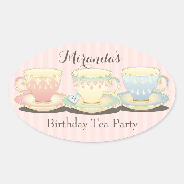 Ovale Sticker Sweetchic Anniversaire Teacup Tea Party (Devant)